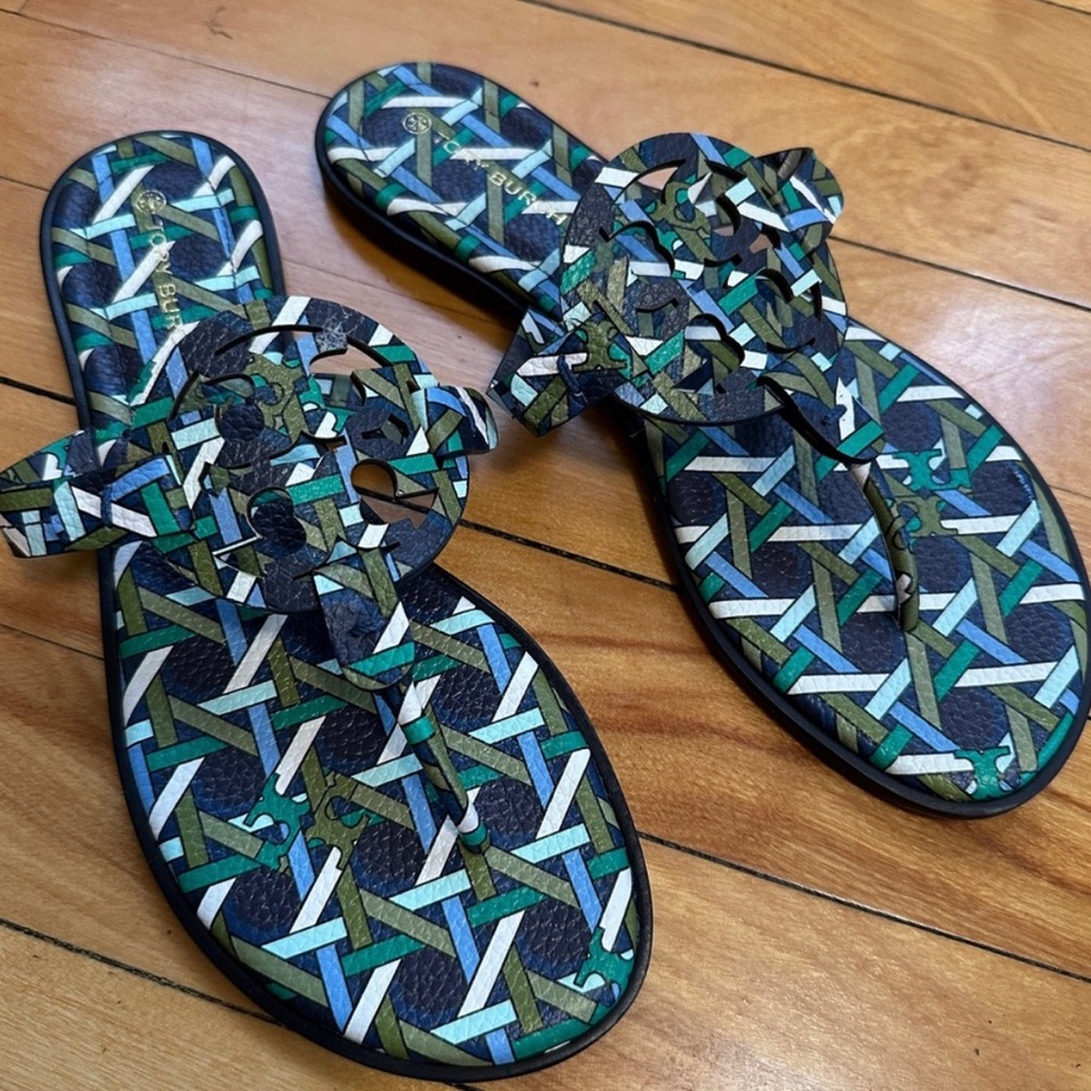 Tory Burch Blue and Green Miller Sandals